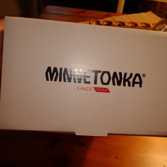 Men's NIB Minnetonka Art Mule Slippers 10M Autumn Brown Slip On - Picture 14 of 14